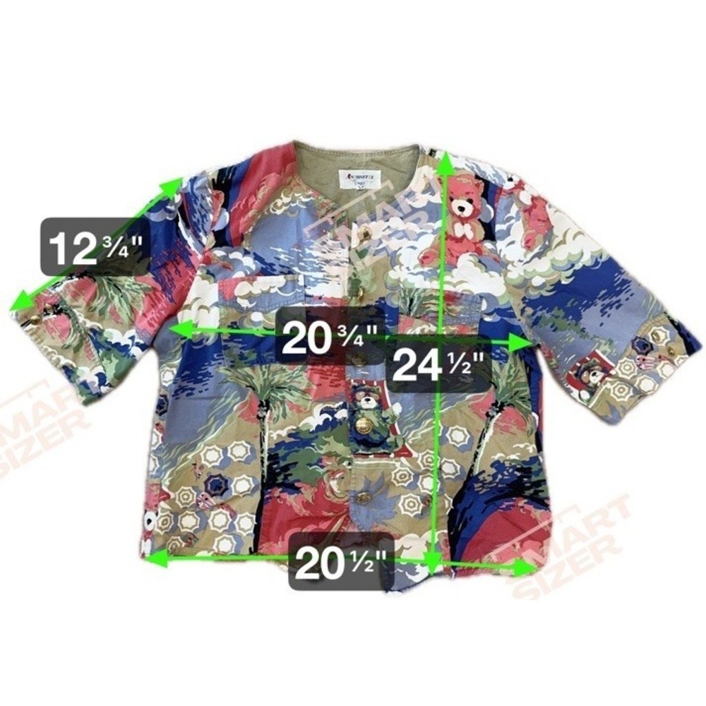 Antonette Sport Vintage Teddy Bear Beach Novelty Print Button Up Shirt Womens 14 - Picture 2 of 15